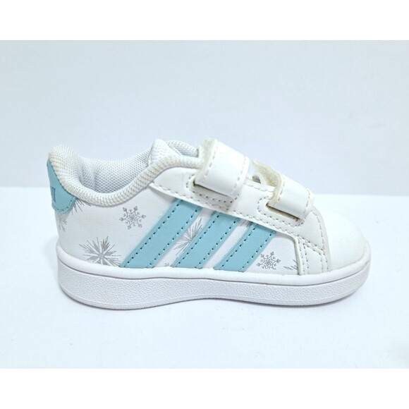 Adidas Disney Frozen Sneakers Baby Toddler Size 4 White Blue Sneakers Straps - Picture 5 of 10